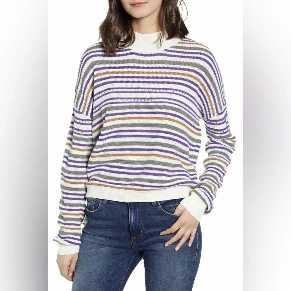NWT Ten Sixty Sherman Woman’s Stripe Mock Neck Sweater -L